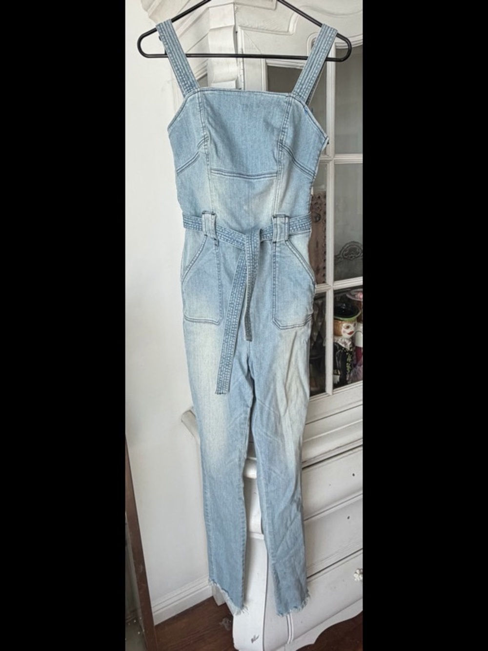 Guess Light Wash Denim Overalls with Self Tie Waist